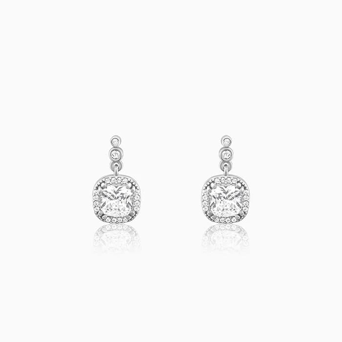Silver Zircon Halo Earrings