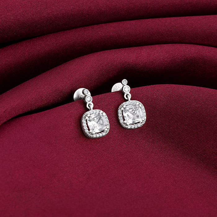 Silver Zircon Halo Earrings