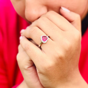 Silver Heart-Shaped Ring with Pink Heart Stone Center