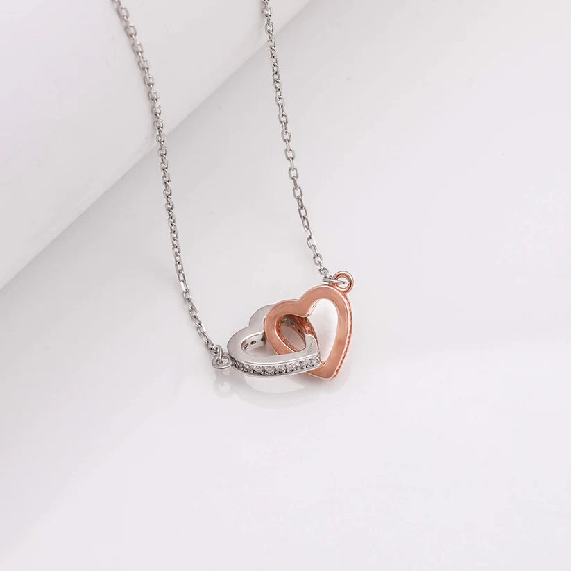 Silver Dual Tone Interlocked Heart Necklace