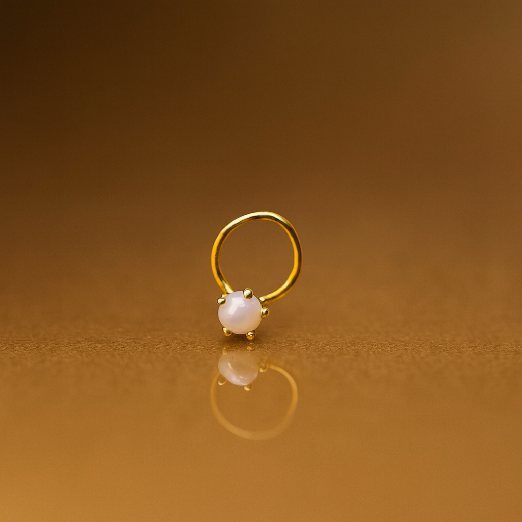 Pearl Glow Gold Polish Silver Nose Pin