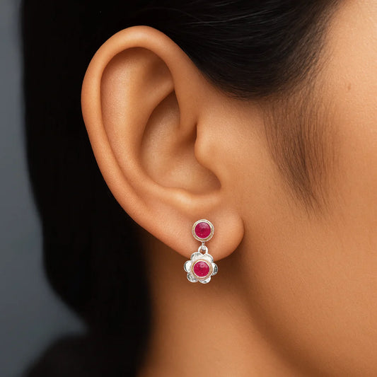 Silver Bloom Ruby Earrings