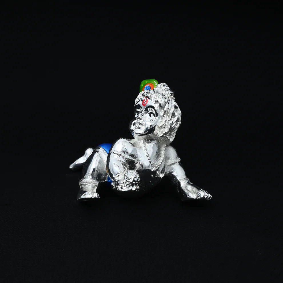 Silver Krishna ji with Morpankh Murti