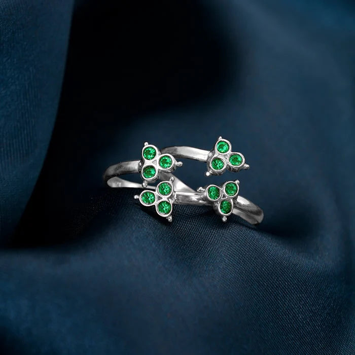 Silver Green Stone Toe Rings