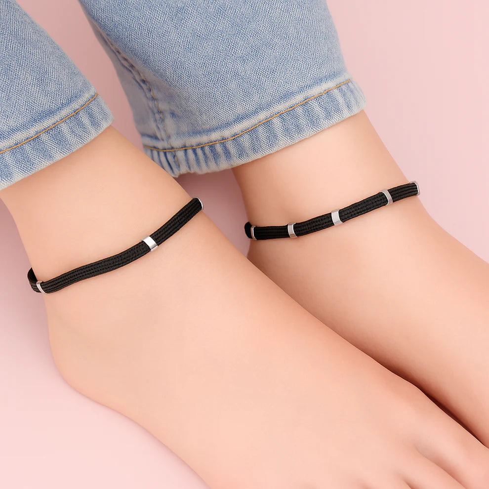 Thread Anklet with Pure Silver Beads