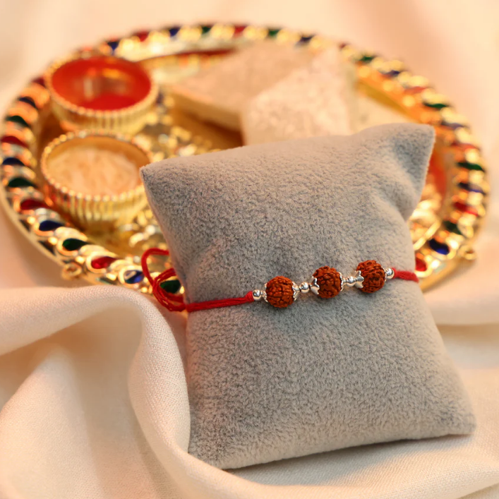 Trio Rudraksh Rakhi in Silver