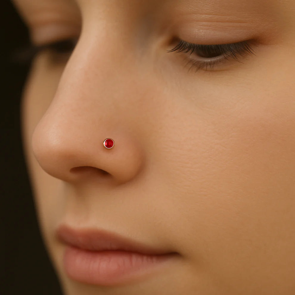 (4 Pcs ₹199 combo) Silver Nose Pin with Round Multicolour Stones